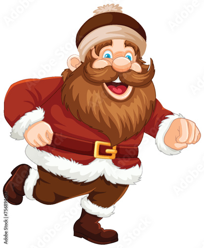 Cartoon of a cheerful man dressed as Santa Claus.