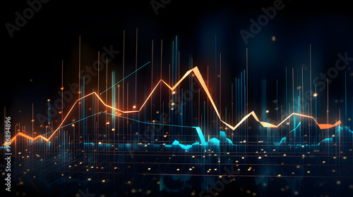 modern stock market graph with an upward trend on a dark blue background