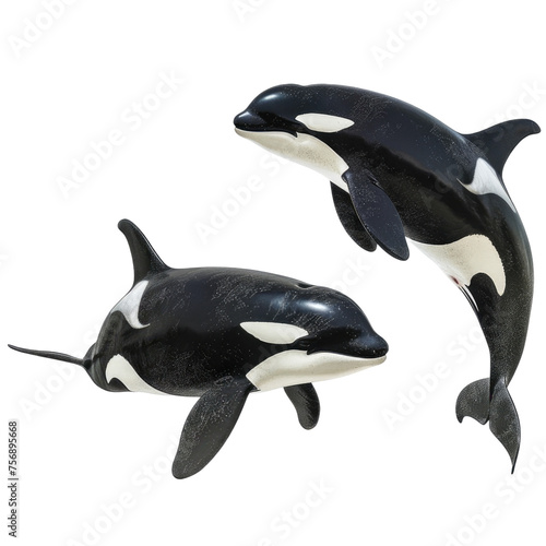 2 orca killer whale isolated in white