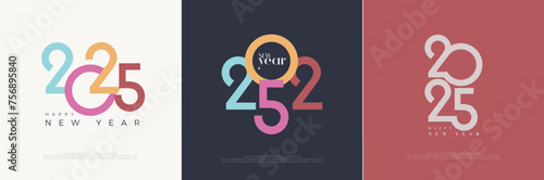 Happy new year 2025 logo design vector. With set of colorful numbers. Premium design for calendar, banner and template or poster design.