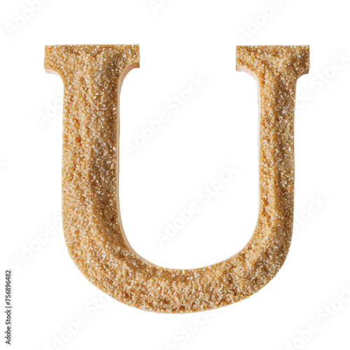 U in the style of Sand grainy texture, no background, PNG