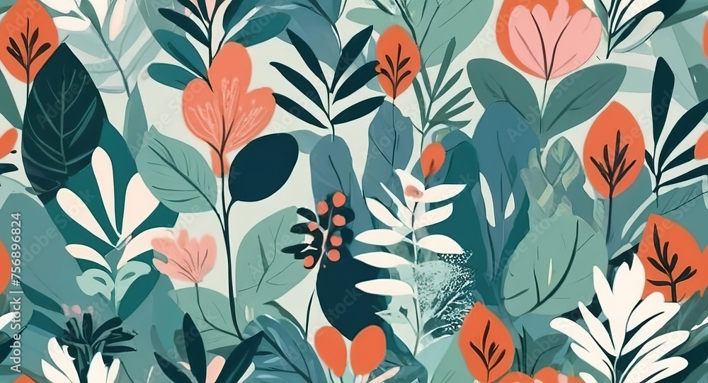 Seamless pattern with tropical leaves and plants. illustration. Seamless pattern with tropical leaves and plants. illustration.