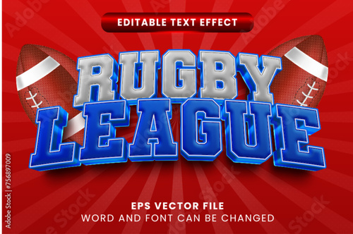 Rugby league competition 3d editable text effect. American football sport text style