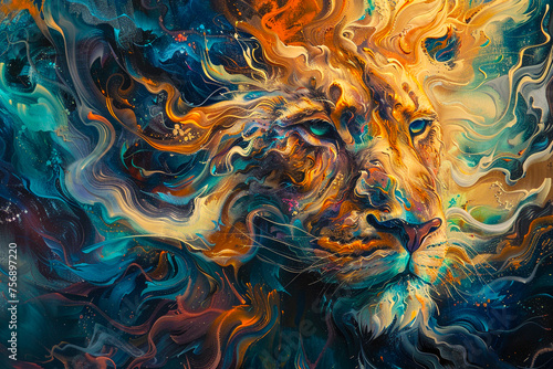 Majestic beast in fluid movement abstract expressionism with deep saturation and luminous detail fantasy realism photo