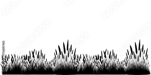 Horizontal black grass land Silhouettes. Cultivated Lawn vector illustration on white background with copy space for text