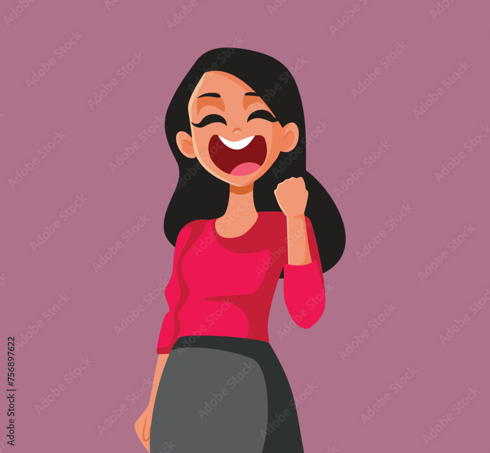Cheerful Woman Celebrating Successful Win Vector Cartoon Character. Excited girl having positive reaction to a good news
Cheerful Woman Celebrating Successful Win Vector Cartoon Character. Excited girl having positive reaction to a good news