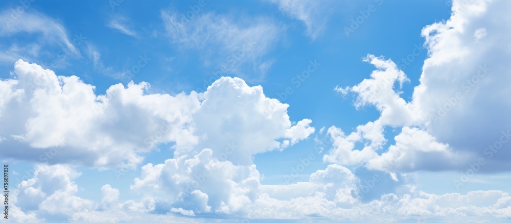 The sky is painted with electric blue hues, adorned with fluffy white cumulus clouds. A natural landscape transformed by the meteorological phenomenon, creating a serene atmosphere - obrazy, fototapety, plakaty 