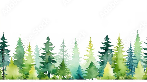 Watercolor forest seamless border. Watercolor forest background. Vector illustration.