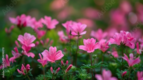 Pink bloom flowers in a garden generative ai  