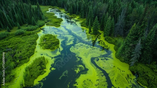 Chemicalladen runoff spills into nearby streams leaving a fluorescent green sheen on the waters surface. photo