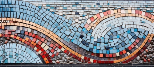 Mosaic details in vintage urban architecture. Textured backdrop with space for text. Blank canvas for design purposes.