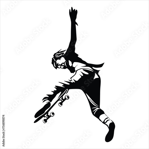 a man plays skateboard on artline black and white for illustration and background