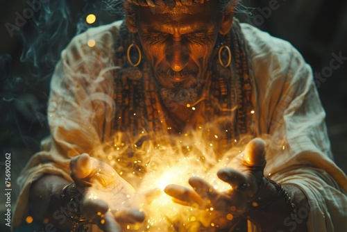 A mystical healer using energy manipulation to mend broken bones photo