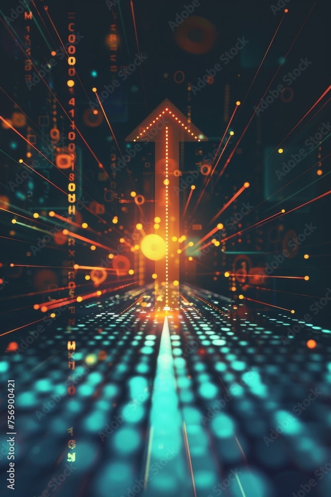 Obraz premium Graphic depiction of an arrow soaring upwards embodying growth money and bullish investment in a digital world