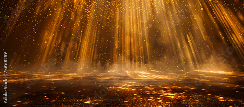 golden beams and light scatter on the black stage