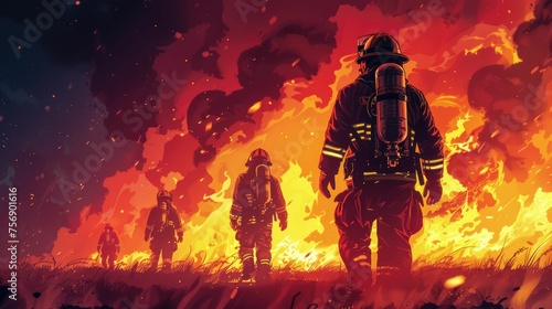 Firefighter heroics captured in a simple illustration  showcasing bravery against flames