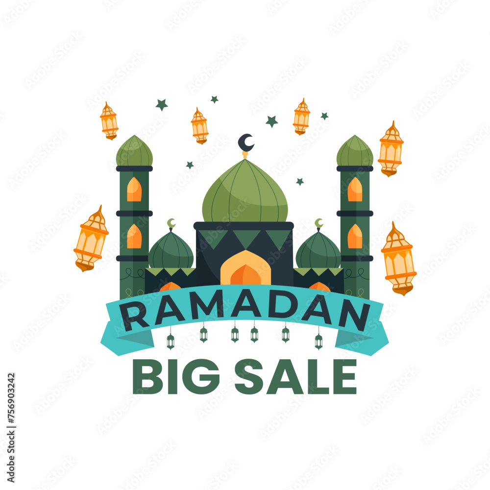 Flat Ramadan Big Sale design icon social media post  promotion template. With white background.