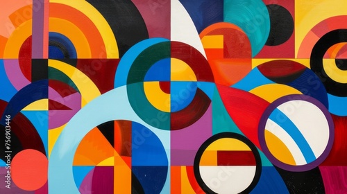 Vibrant Geometric Abstraction of Overlapping Circles and Squares 