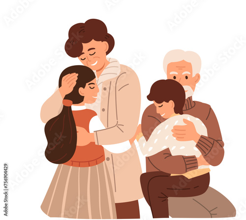 Grandparents Hugging Grandchildren