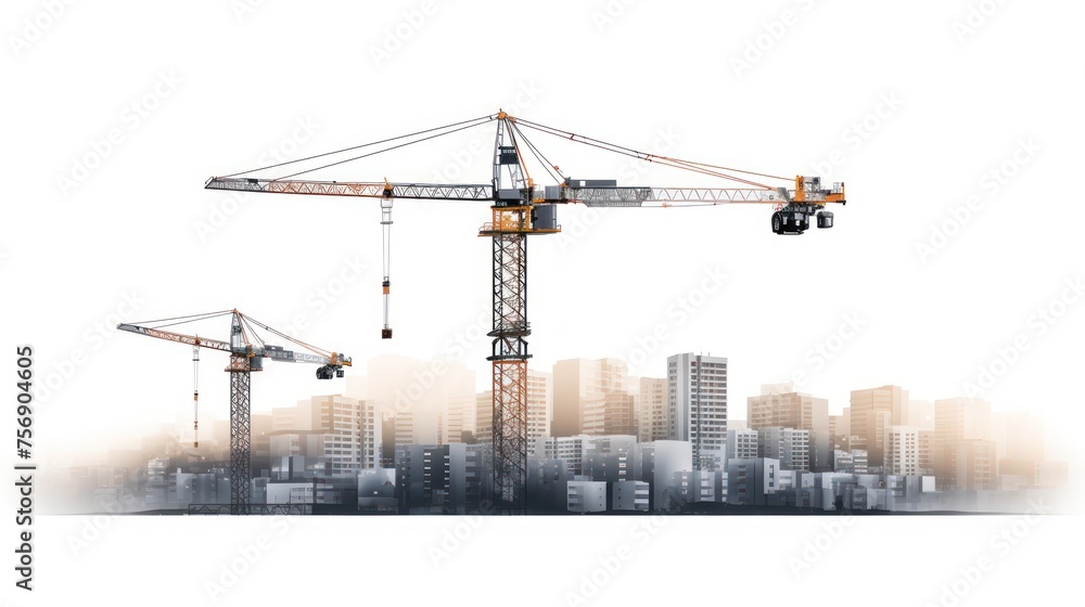 A Vector illustration of Construction crane above building urban development city skyline Black construction site isolated on transparent background. A Vector illustration of Construction crane above building urban development city skyline Black construction site isolated on transparent background.