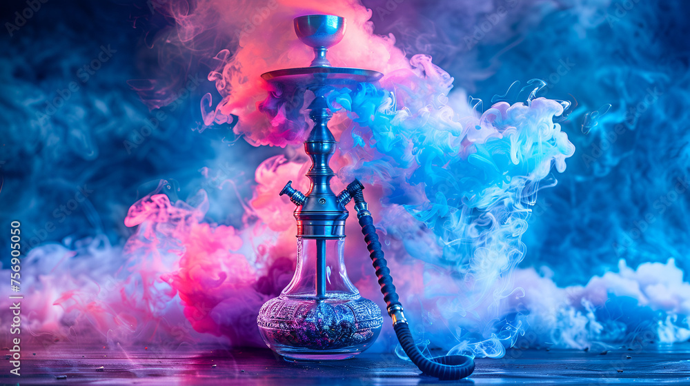 Hookah with a Glass Flask and a Metal Bowl Shisha, Traditional Middle