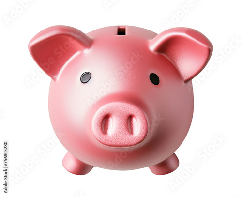 Pink piggy bank isolated on transparent background  front view