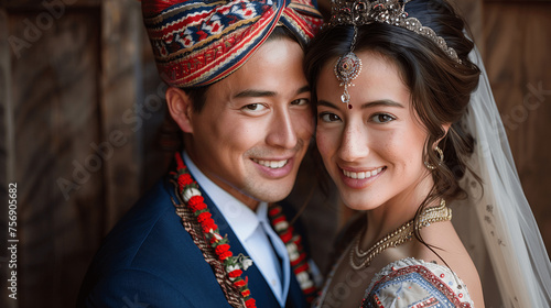 Multicultural Wedding Couple Smiling Close-up