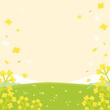 Vector canola flowers background illustration, beautiful spring landscape.