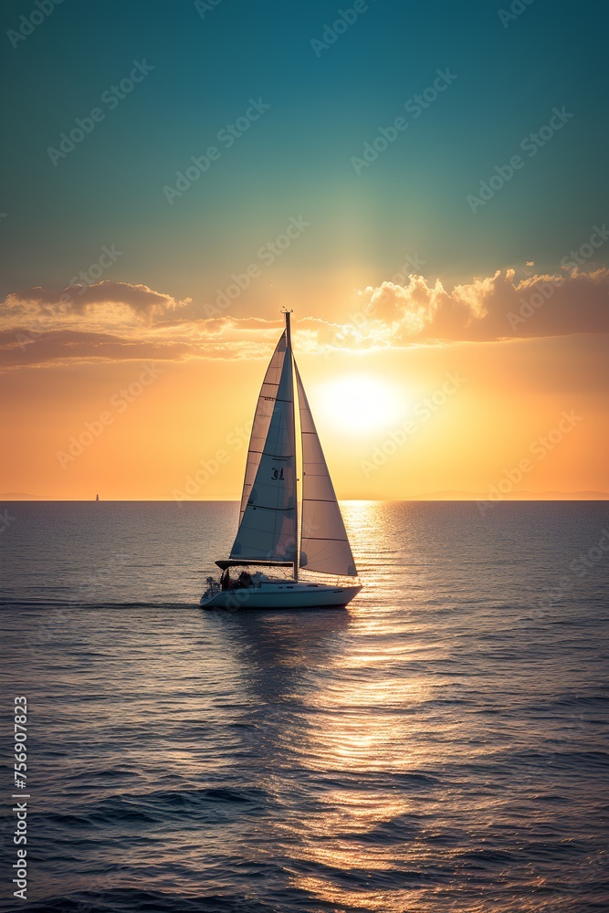 Sailing yacht on the sea at sunset. Beautiful seascape