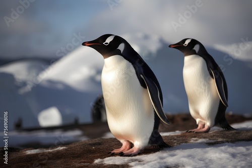 Gentoo penguins on the ice floe. 3d render