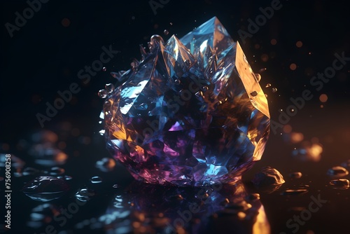 crystal on a black background. 3d rendering, 3d illustration