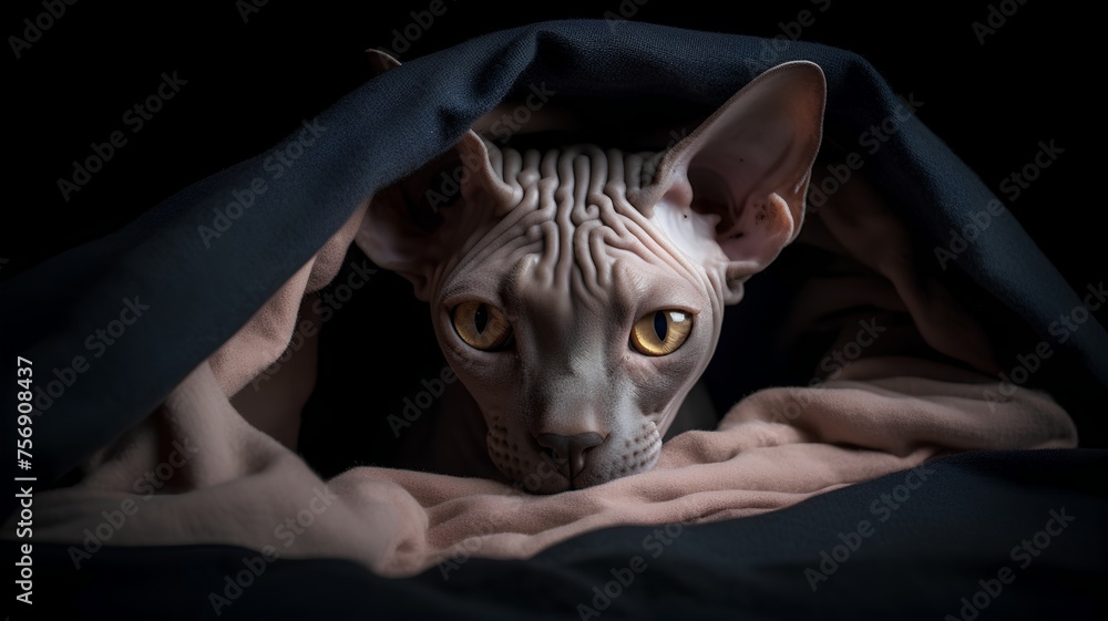 Portrait of a sphynx cat on a black background