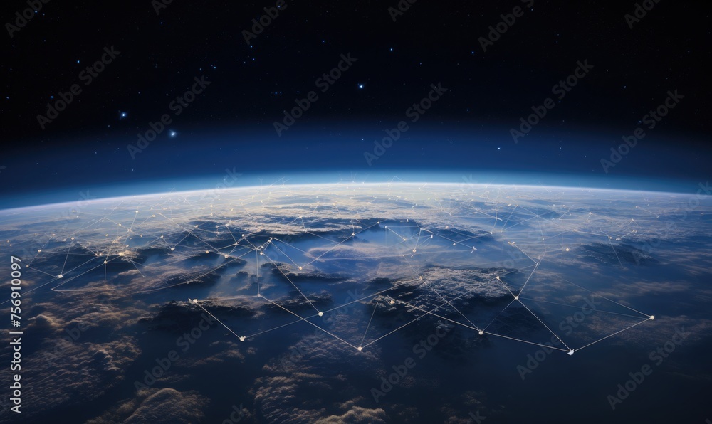 Fototapeta premium a network of communication satellites forming a constellation above the clouds 