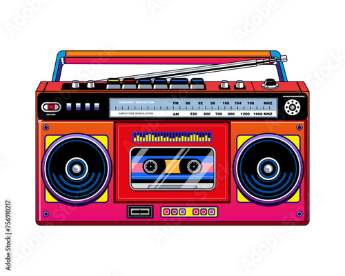 Retro boombox trendy style. Colorful illustration on white background 