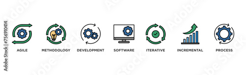 Scrum development banner web icon vector illustration concept with icon of agile, methodology, development, software, iterative, incremental and process