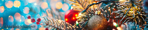 キラキラの電飾のあるクリスマスツリーのバナー Generative AI