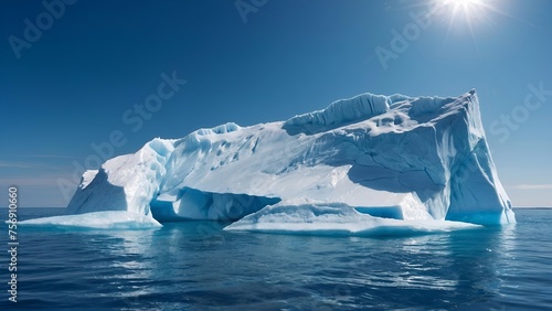 iceberg in the sea, blue sky with clouds, sunny day.