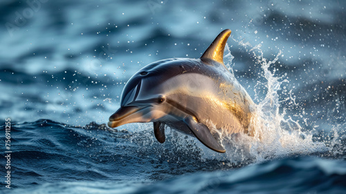 A splash of water explodes from a playful dolphin's leap, freezing the exuberant moment in time, showcasing the dynamic energy and grace of marine life © Дмитрий Симаков