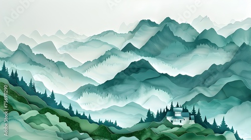 Paper Cut Mountain Landscape by Neas Papercut Illustration, To be used as a unique and eye-catching background for travel-related advertisements, photo