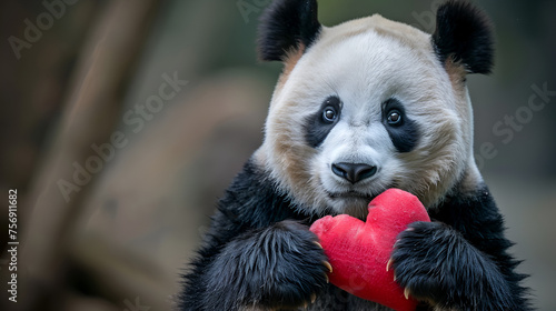 The Giant Panda: Rarest Member of the Bear Family, Adorable Panda Bear Eating Bamboo, Endangered Species Conservation, Wildlife Protection, Nature Photography, Generative Ai

 photo