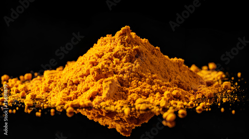 Turmeric Powder on Black Background, Vibrant Yellow Spice Ingredient for Cooking, Healthy Herbal Ingredient, Organic Food Concept, Generative Ai