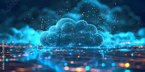 Modern cloud computing server setup with hybrid technology infrastructure in the background. Concept Cloud Computing, Server Setup, Hybrid Technology, Infrastructure Background, Modern Technology
