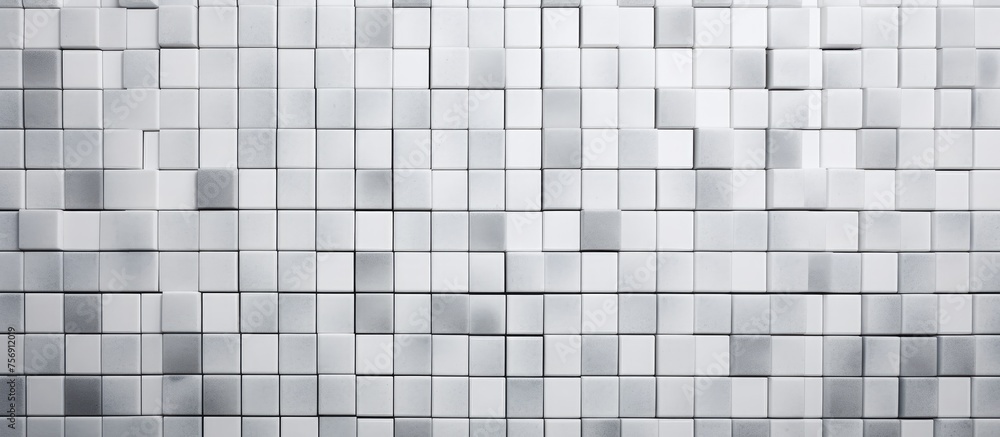 A composite material flooring with a grey rectangle pattern resembling a mosaic, creating symmetry. The facade features a font of wood and glass squares A composite material flooring with a grey rectangle pattern resembling a mosaic, creating symmetry. The facade features a font of wood and glass squares