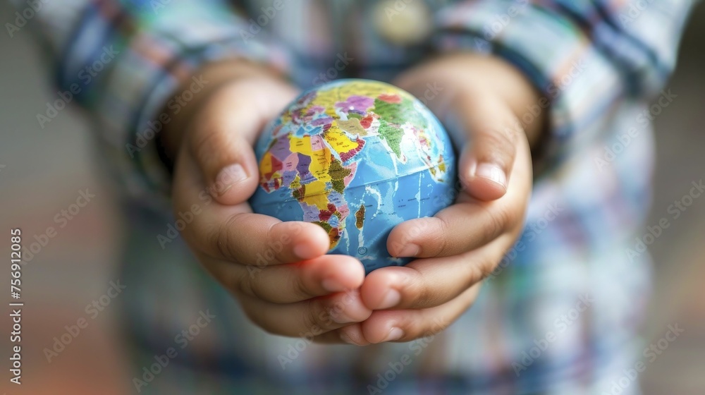 A symbolic toy globe held by a child embodies the global dedication needed for safeguarding children's rights against a unified setting. A symbolic toy globe held by a child embodies the global dedication needed for safeguarding children's rights against a unified setting.