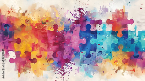 Vector Grunge Puzzle Background: Colorful Autism Awareness, Puzzle Pieces Pattern, Neurodiversity Concept, Generative AI