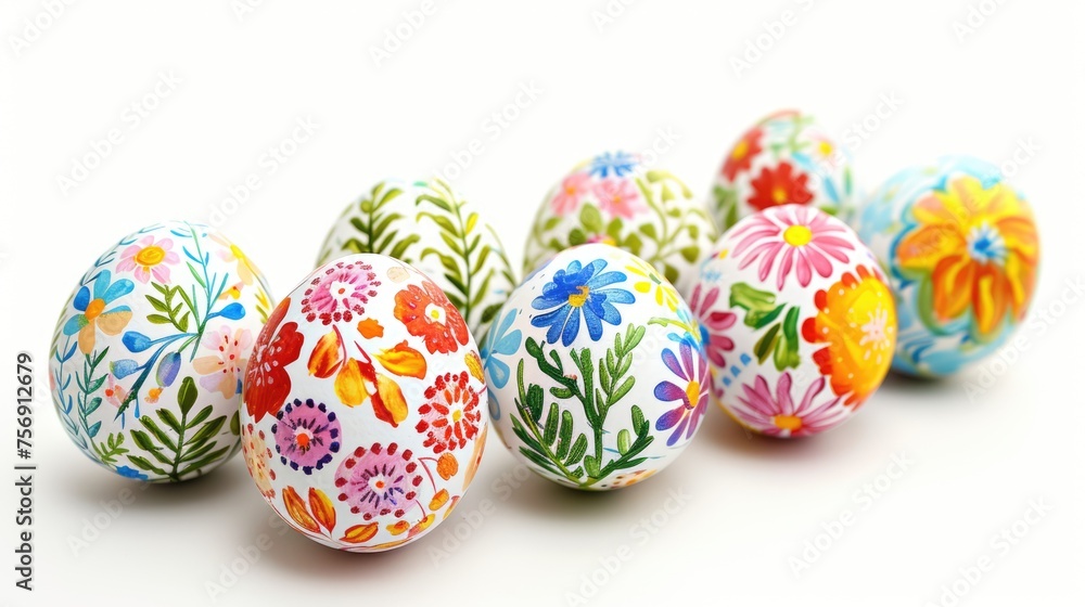 The beauty of Easter is captured in the vibrant designs of painted eggs against a clean, white background. The beauty of Easter is captured in the vibrant designs of painted eggs against a clean, white background.