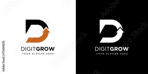 Initial letter D growth bar chart Logo. Financial Chart Logo Design vector template. arrow logo icon vector illustration modern design.