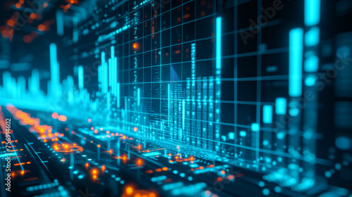 futuristic 3d animation diagram graph, data points