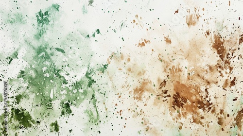 a blank canvas with splatters of natural colors like green, brown, and beige for a natural cosmetics advertisement
