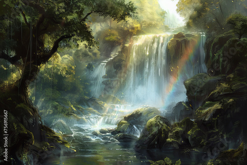 A hidden waterfall, moss-covered rocks framing the cascade. © Formoney